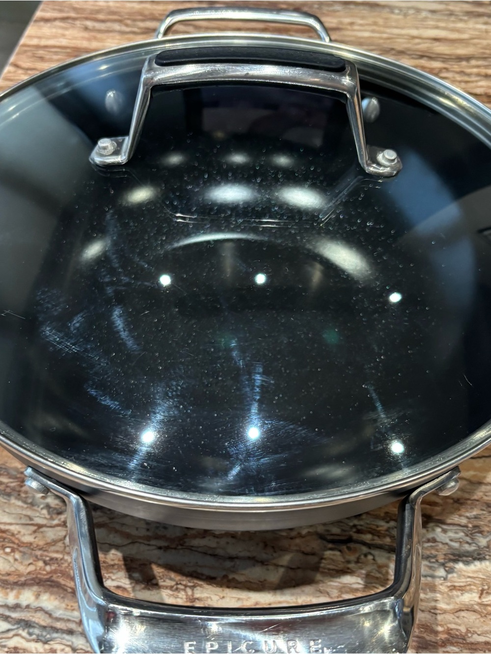 Epicure Stainless Steel Wok with Black Glass Lid